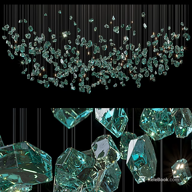 Green Crystal Chandelier With Hanging Geometric Pendant And Sparkling Transparent Gems 3d model 