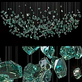 Green Crystal Chandelier With Hanging Geometric Pendant And Sparkling Transparent Gems