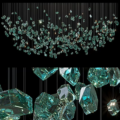 Green Crystal Chandelier With Hanging Geometric Pendant And Sparkling Transparent Gems 3d model