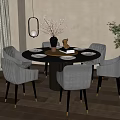 New Chinese Round Dining Table and Chair Combination 3d model