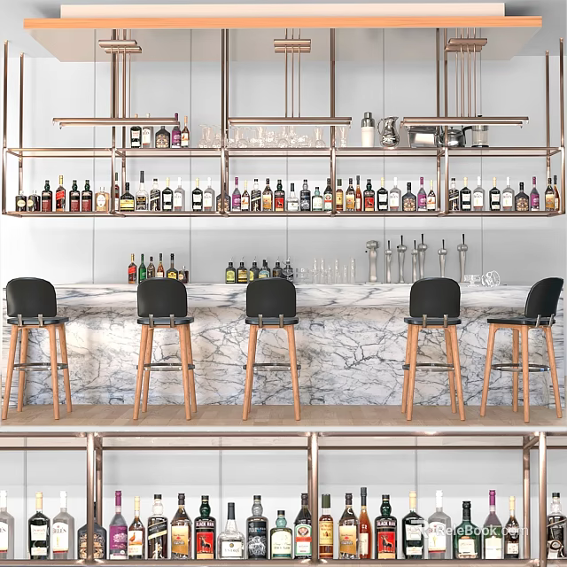 Elegant Modern Commercial Kitchen Equipment With Luxury Marble Counter And Cabinets 3d model 