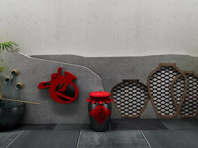 New Chinese style landscape sketch wine altar landscape sketch wine culture 3d model