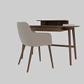 Modern Minimalist Wooden Desk And Chair Set With Oval Top Small Shelf And White Chair