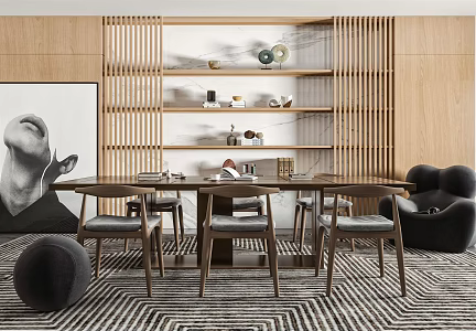 New Chinese Dining Table and Chair Combination Leisure Table and Chair 3d model