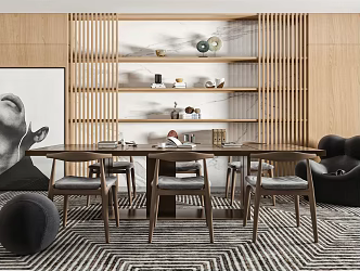 New Chinese Dining Table and Chair Combination Leisure Table and Chair 3d model