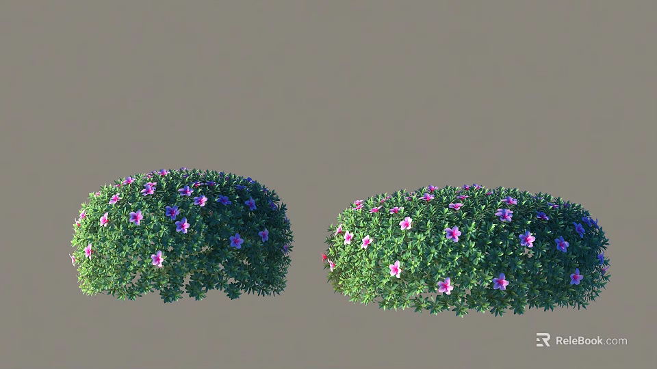 Lush Green Bushes With Purple And Pink Flowers And Dense Foliage 3d model 