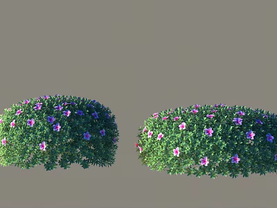 Lush Green Bushes With Purple And Pink Flowers And Dense Foliage 3d model