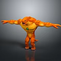 Muscular Orange Fantasy Character And Creature With Green Chest Gem Outstretched Arms And Tail