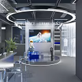 Modern Fitness Training Room With Illuminated Blue Grid Floor And Circular Logo
