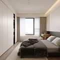 Modern Bedroom Interior Design With Black Headboard Grey Bedding And Window Curtains