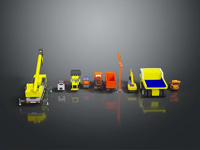 Colorful Construction Vehicle Toy Collection With Crane Truck Dump Truck And Small Models 3d model
