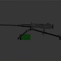 Military Machine Gun With Tripod Stand And Green Ammo Box On Dark Background