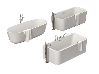 Modern White Freestanding Bathtubs In Various Shapes With Faucet And Towel 3d model