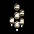 Modern Hanging Chandelier With Transparent Glass Shades And Golden Frame