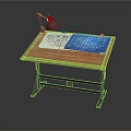 Wooden Drawing Table With Desk Lamp Blueprints And Pencil For Craft Workspace