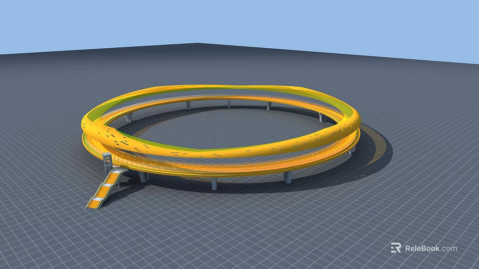 Yellow Circular Multi Layer Bridge Structure With Staircase Access Design 3d model 