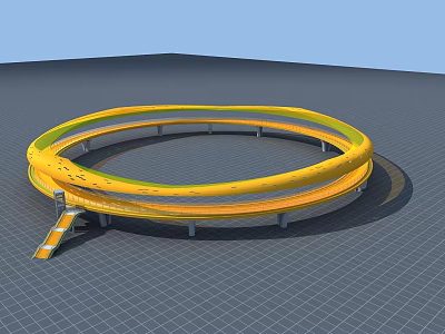 Yellow Circular Multi Layer Bridge Structure With Staircase Access Design 3d model