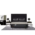 Modern Double Bed in Background with Black Headboard Nightstands Table Lamps and Rug