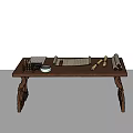 Dark Brown Wooden Side Table with Classical Scrolls and Cup on Top 3d model
