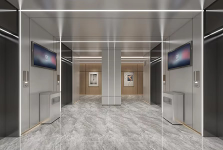 Hotel elevator hall 3d model