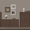 Modern Wooden Dressers With Decorative Paintings Table Lamp And Art Pieces
