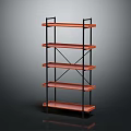Modern Multi Tier Shelving Unit with Wooden Tiers and Black Metal Frame for Home Storage