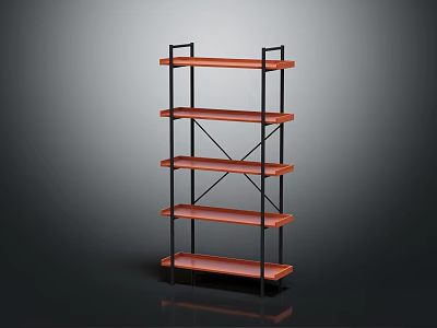 Modern Multi Tier Shelving Unit with Wooden Tiers and Black Metal Frame for Home Storage 3d model