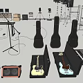 Various Colorful Guitars in Different Styles Displayed on Musical Instrument Shelves