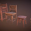 Vintage Wooden Furniture Collection Featuring Classic Chairs And Rustic Stools
