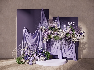 Purple Niche Wedding Arrangement Wedding Purple Welcome Area Floriculture Display Area Meichen Arrangement 3d model