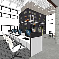 Modern Gym Front Desk Reception With Wooden Counter Lounge Area And Industrial Elements