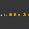Different Types of Yellow and White Construction Vehicle Models Arranged in a Row