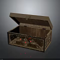 Elegant Wooden Garment Storage Box With Intricate Carved Design And Red Gemstone Accents