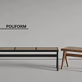 POLIFORM Modern Stools And Bench With Wicker Seats And Wooden Frames 3d model