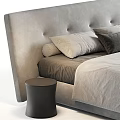 Modern Gray Double Bed With Upholstered Headboard Soft Pillows And Side Table 3d model