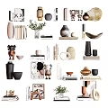 Stylish Modern Decorative Ornament Collection With Vases Sculptures Bowls Books And Greenery