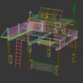 Elevated Metal Building With Solar Panels Ladder Access Small Windows Antenna And Fenced Platform