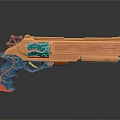 Decorative Pistol With Orange Body Teal Handle Intricate Carvings And Artistic Patterns