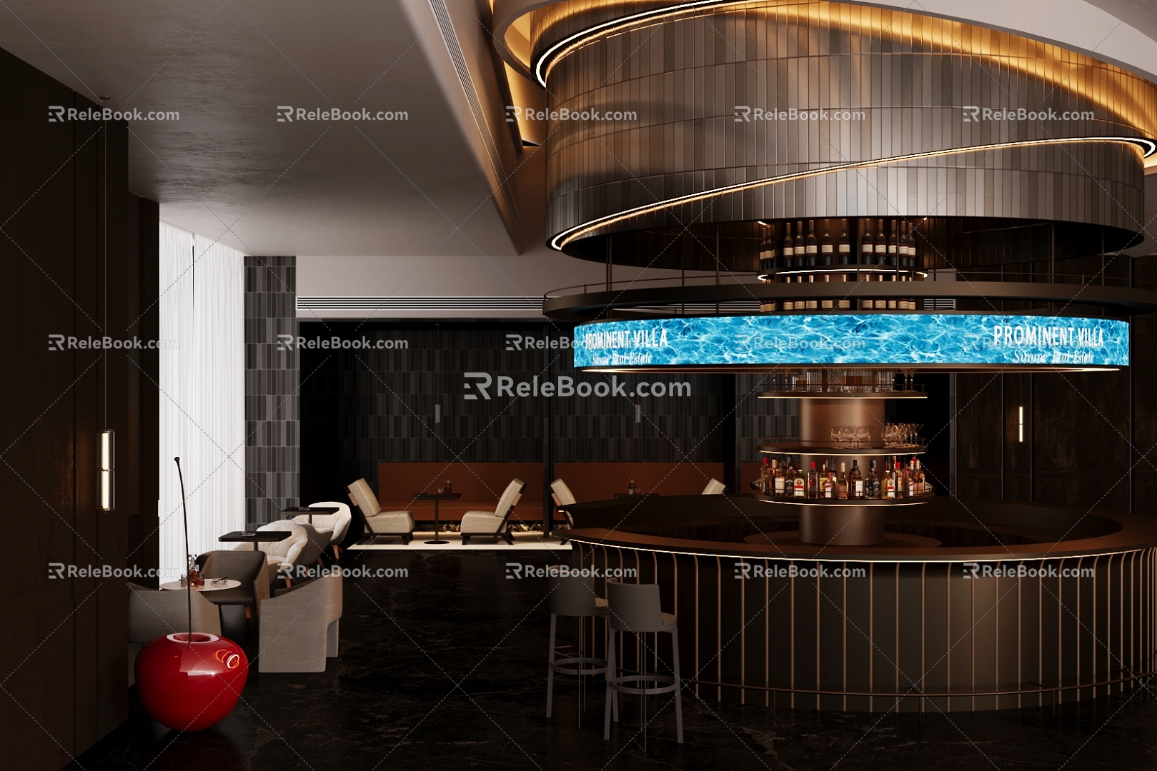 Modern Light Luxury Bar Qingba Hotel Water Bar Area Hotel Negotiation Area Sales Department Negotiation Area Round Bar Counter Bar Counter 3d model