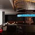 Modern Bar Interior Design With Curved Counter Seating Ambient Lighting And Decorative Accents