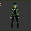Game Movie Character With Blue Hair Glasses Gray Jacket Purple Pants Golden Belt Standing Pose