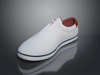 White Casual Mesh Lace Up Shoes With Blue Sole Edge And Red Lining Design 3d model