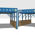 Construction Site Safety Passage Structure With Blue Canopy And Warning Signs 3d model