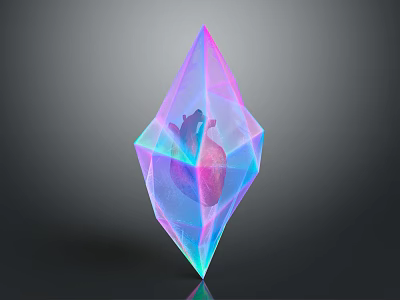 Transparent Diamond Shaped Crystal With Organ And Hair Internal Structure In Vibrant Colors 3d model