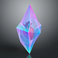 Transparent Diamond Shaped Crystal With Organ And Hair Internal Structure In Vibrant Colors