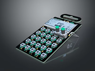 Electronic Circuit Board With Control Buttons Knobs Display Screen And Green Indicators 3d model