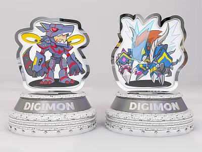 Colorful Digimon Figurines With Mechanical Design And Detailed Base 3d model