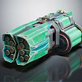 Green Multiple Barrel Weapon Featuring Mechanical Structure And Metallic Components 3d model
