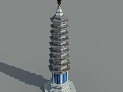 Traditional Multi Tiered Pagoda With Tile Roof Blue Windows And White Base 3d model