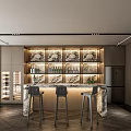 Modern Wine Cellar Interior Design With Marble Bar Counter Decorative Wall And Lighting